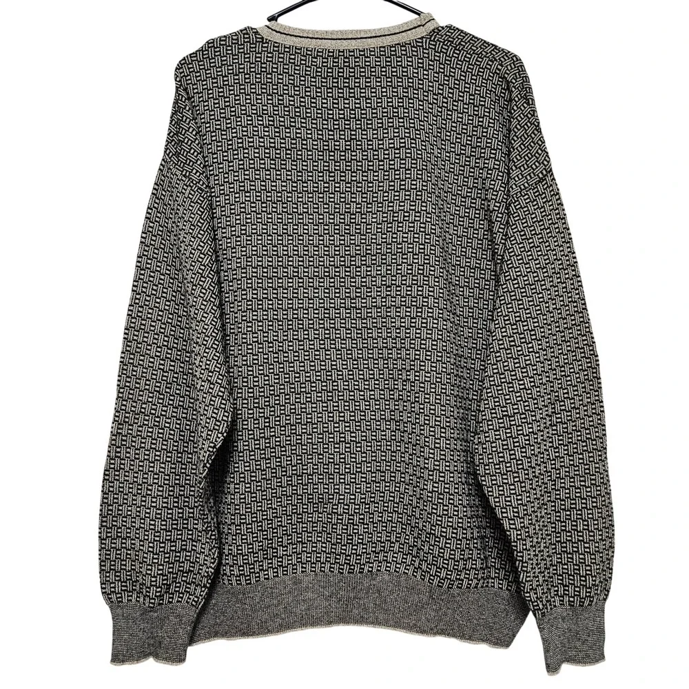 Vintage 90s GrandpaCore Jos A Bank Italian Knit Gray Cream Sweater XL‎ CozyCore